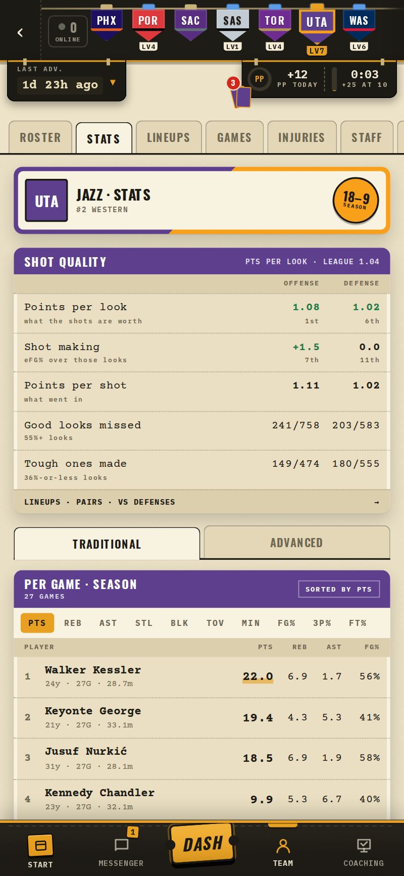 Team › Stats shot quality, offense and defense, with league ranks