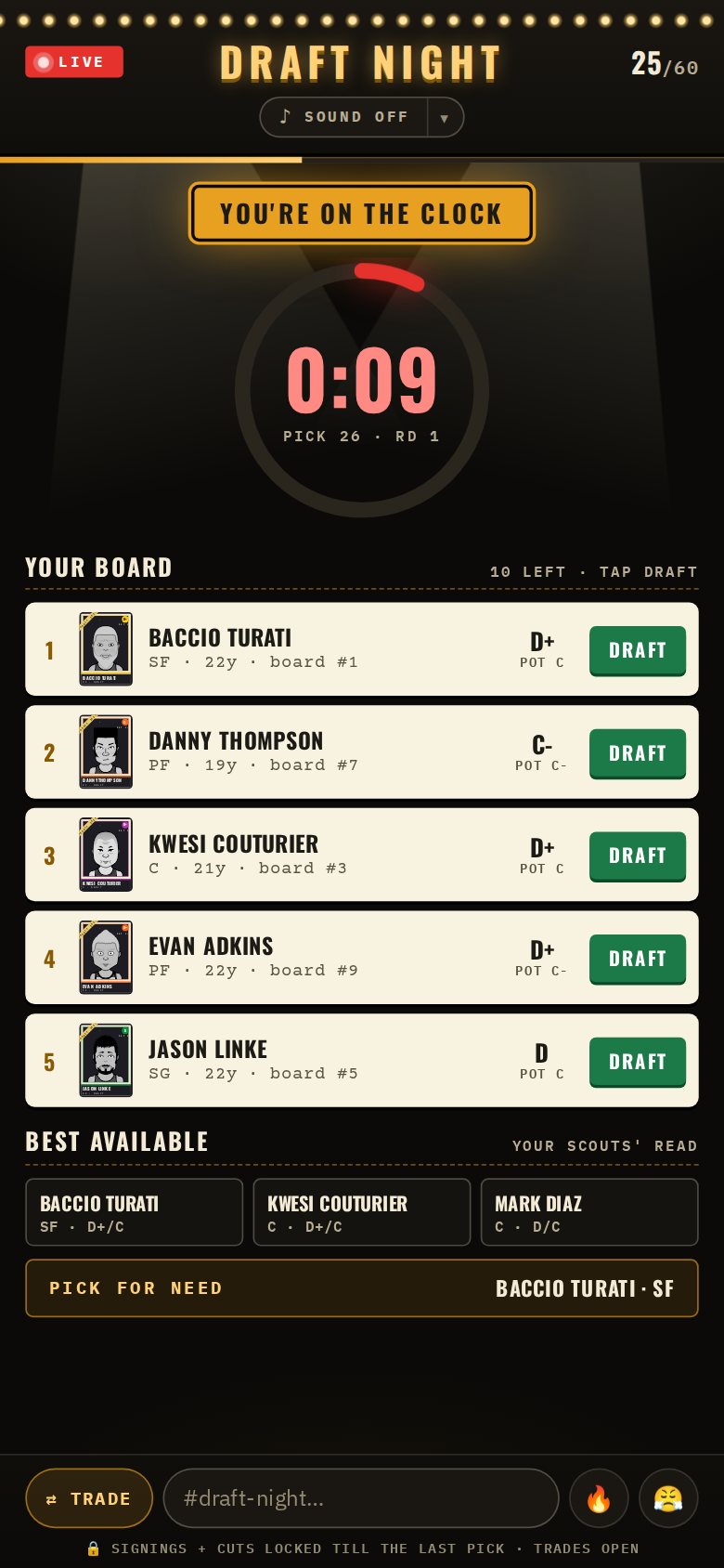 A GM on the clock with two minutes and the Draft Board