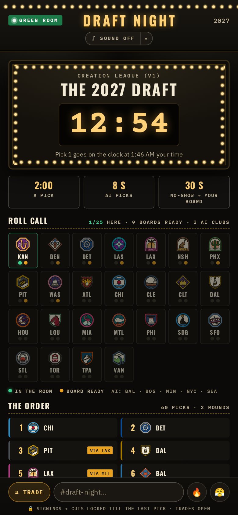 The green room: countdown, roll call and draft order