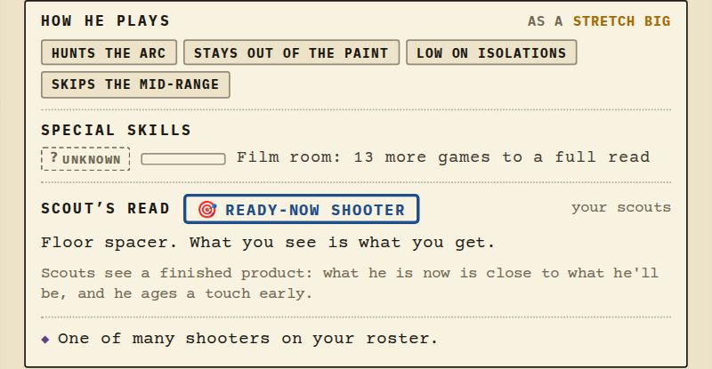 An unknown skill stamp with a film bar: 13 more games to a full read